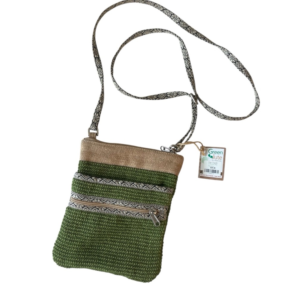 Green Jute Hipster Olive Crossbody Woven Purse Boho Festival Hippie Bag NWT